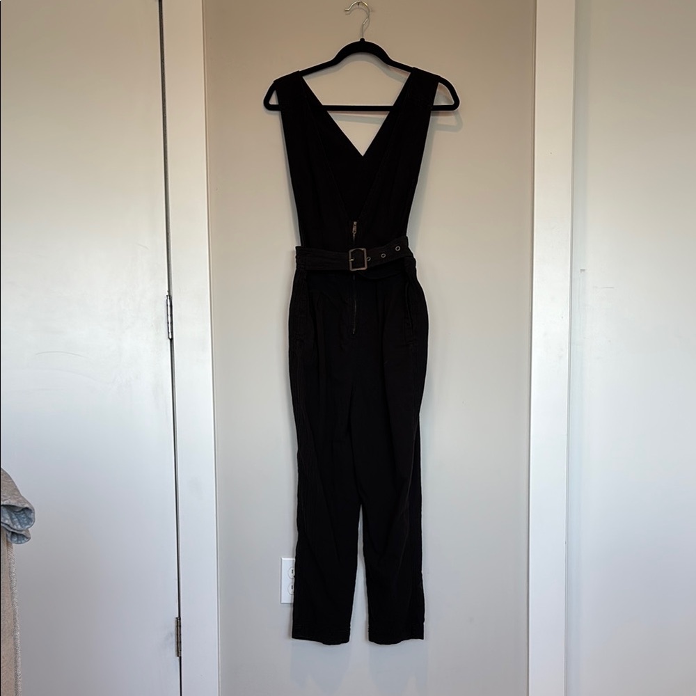 Free People Black Belted V-Neck Jumpsuit